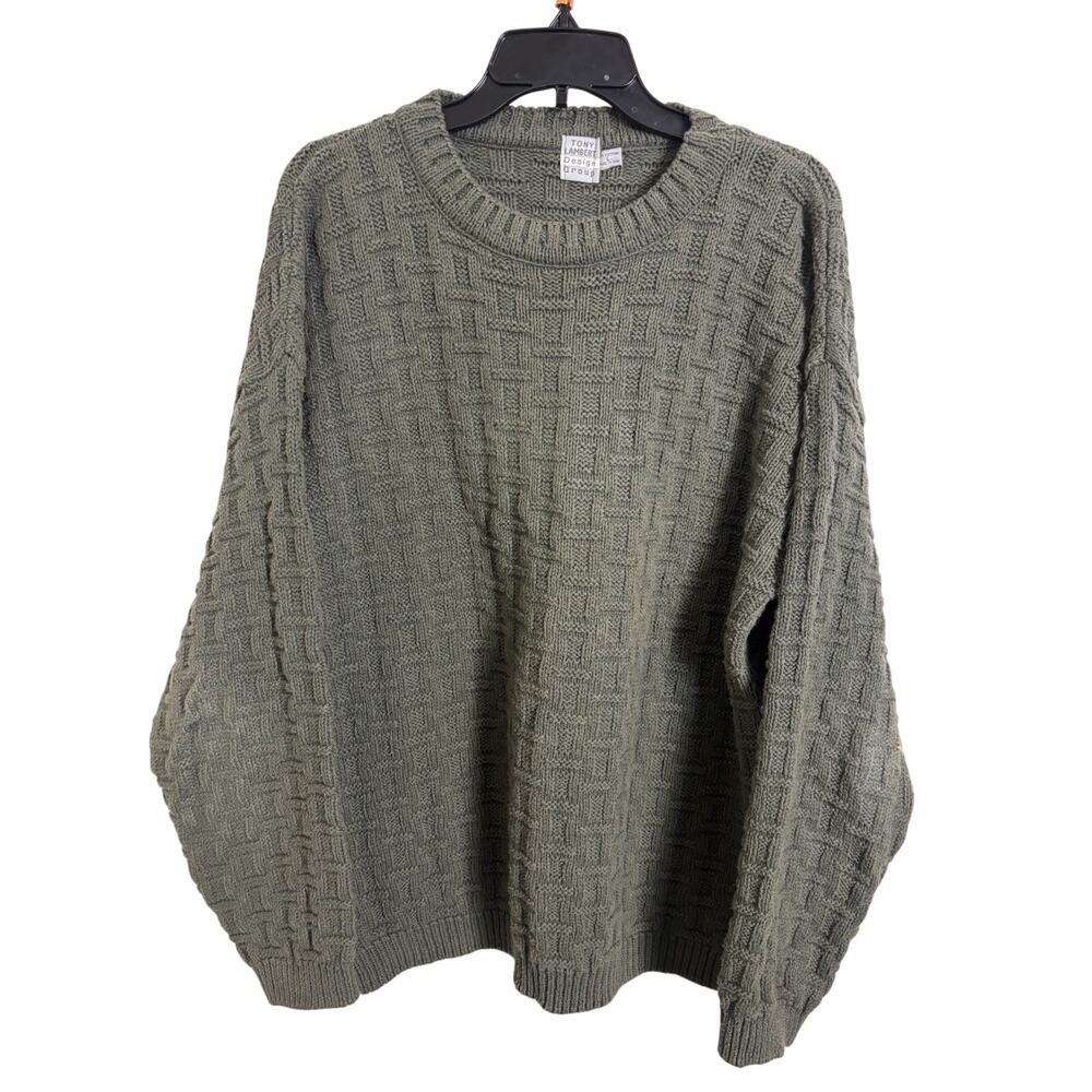 Vtg Green Chunky Cable Knit Pullover Sweater Size Large Fisherman Tony Lambert